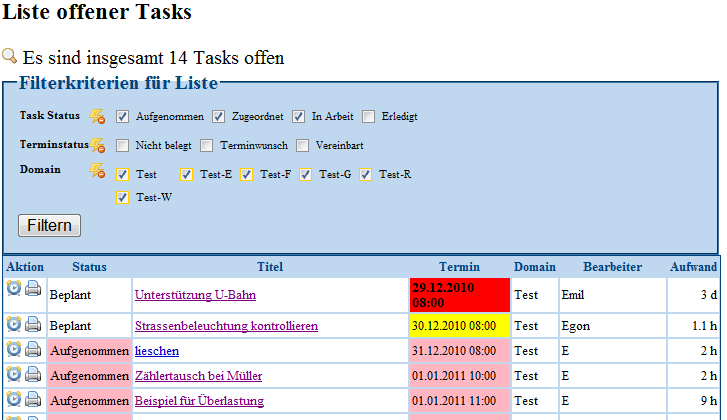 Task Liste mit Filter